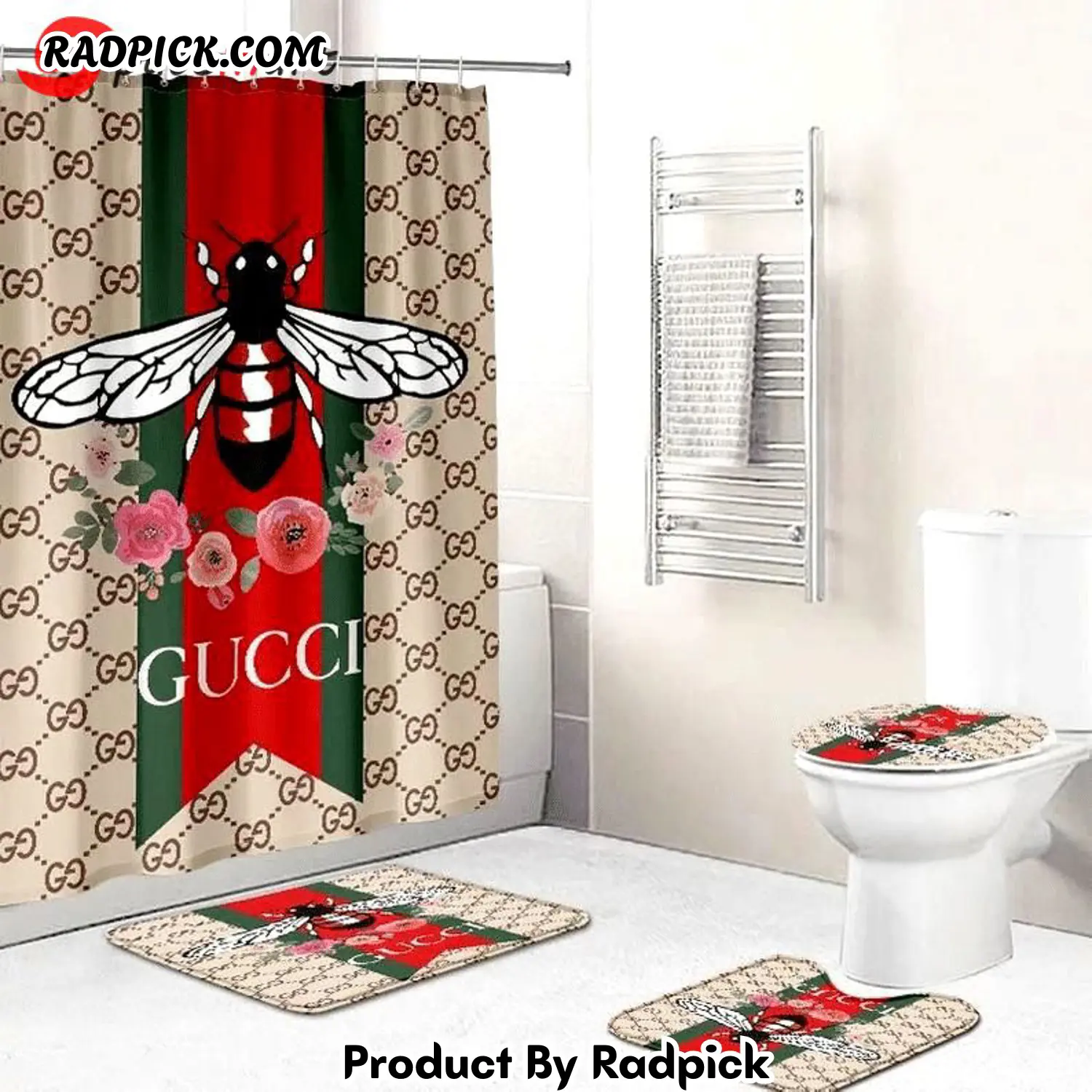 Gucci bee flower bathroom set hot luxury shower curtain bath rug mat home decor 196 bathroom accessory sets rp387785